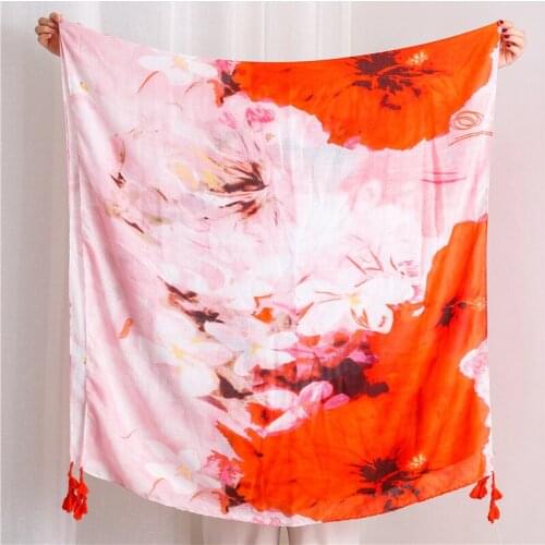 2019 New Cotton Ombre Flower Tassel Scarves Shawl Trendy Long Gradient Ink Floral Print Wrap Hijab Muffler Free Shipping