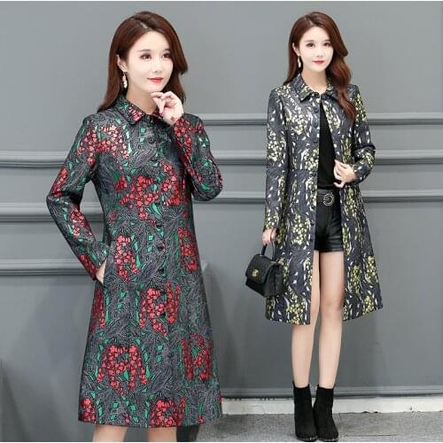 New Large Size 3XL 4XL Printed Leather Jacket Women Leather Coat long Womens Jackets 2021 Autumn Jacket Female Coats Lady