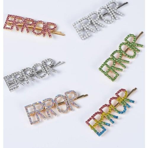 New Fashion Wedding Crystal Hair Accessories Colorful Rhinestone Bridal Hair Pin Letter"ERROR" hair stick White Pearl Hair Clips