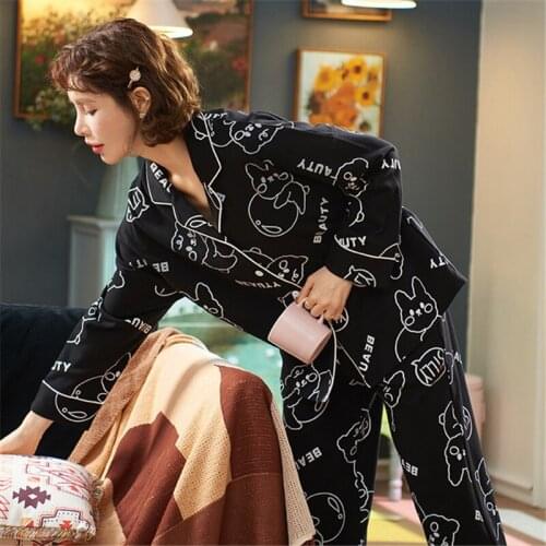 Pajamas Ladies Net red Same Style Sleepwear Suit Fashion printing loose Simple Home service Pijamas women Sexy Nightwear New