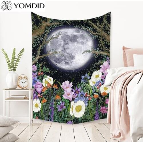 Full Moon Starry Tapestry Flower Wall Hanging Tapestries Beautiful Night Sky Polyester Cloth Room Dorm Art Ramadan Home Decor