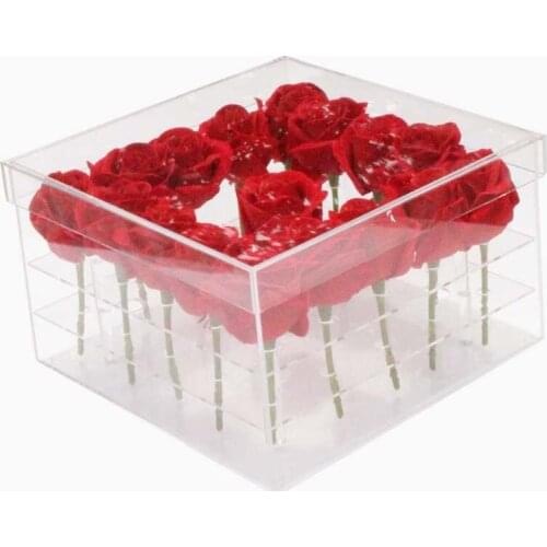 Transparent Acrylic Material Makeup Organizer Box Cosmetic Case Rose Flower Box With Lid Makeup Organizer Storage Box Shelf