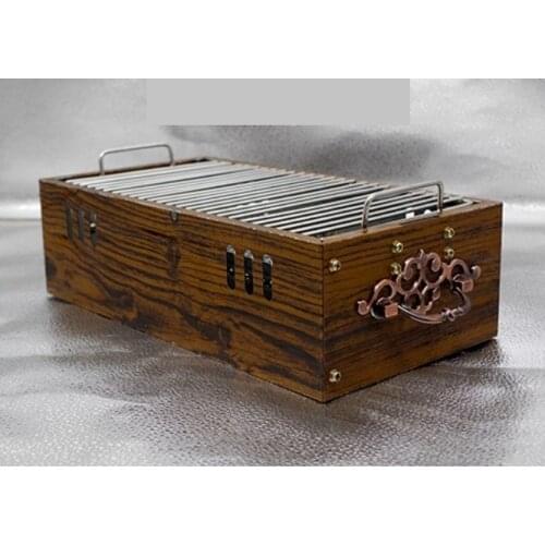 Rectangular charcoal barbecue grill metal imitation wood stove kebab insulation box table oven 036-8