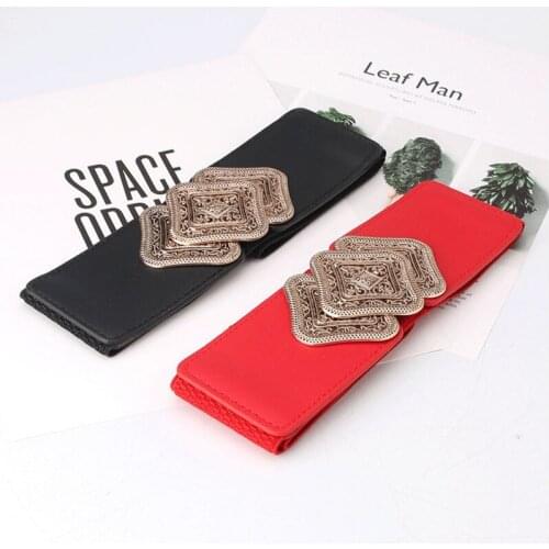 New Korean Style Windbreaker Elastic Waistband Button Decoration Wide Belt Ladies Belt Alloy Buckle Belt Dress Women Accessory