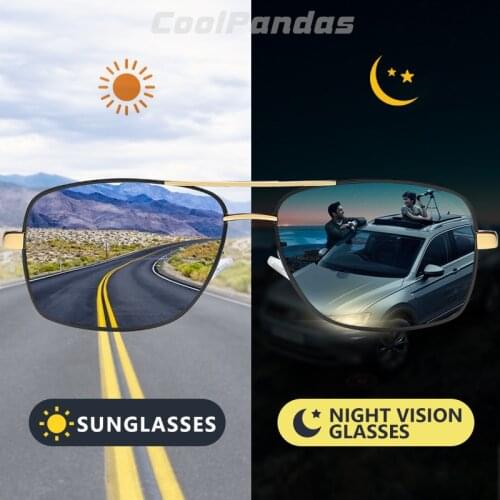 Top Square Mens Sunglasses Photochromic Polarized Sun glasses Women Outdoor Driving Chameleon Lens for Day Night Vision Glasses
