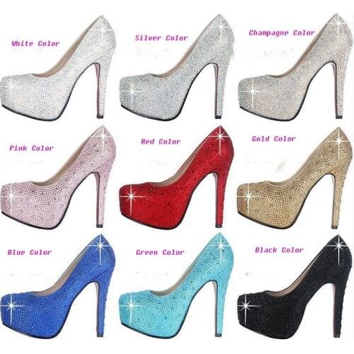 White Silver Gold Champagne Color Super High Heel Rhinestone Wedding Shoes Gorgeous Bridal Shoes Anniversary Party Shoes