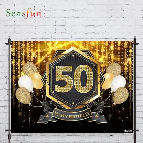 LEVOO Photography Background 50th Balloon taselGolden Adult Backdrop For Photo Studio Photocall Vinyl Background