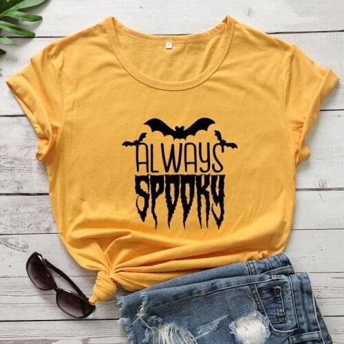 Funny Women Graphic Halloween Party Top Tee Shirt Always Spooky T-shirt High Quality Unisex Short Sleeve Holiday Gift Tshirt