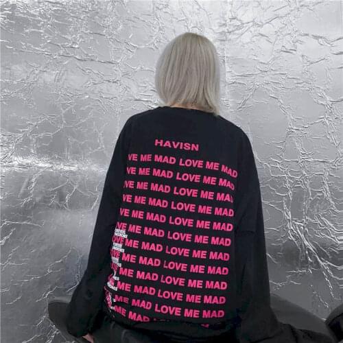 Autumn Korean Tshirt Women TShirt Harajuku Street Letter Printed Top Loose Long-sleeved Women Fashion Clothing Harajuku Tops