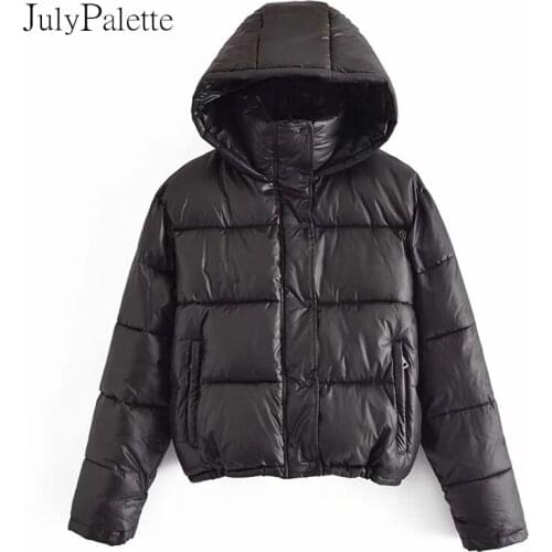 JulyPalette INS Black Hoodies Parka Jackets 2021 Fall Winter Fashion Streetwear Women Padded Cotton Coat Thicken Warm Outwear