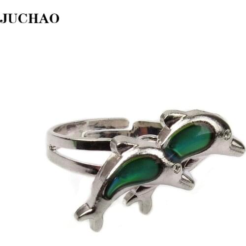 JUCHAO Vintage Color Change Mood Ring Double Dolphin Emotion Feeling Changeable Ring Temperature Control Color Rings For Women