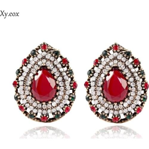 1 pairs Crystal Earrings Rhinestone Resin Sweet Metal Leaf Ear Earrings