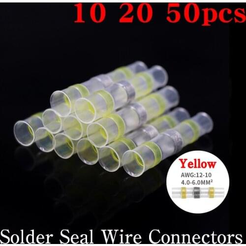 10/20/50pcs Yellow Solder Seal Wire Connectors 3:1 Heat Shrink Waterproof Insulated Electrical Wire Terminals Butt Splice