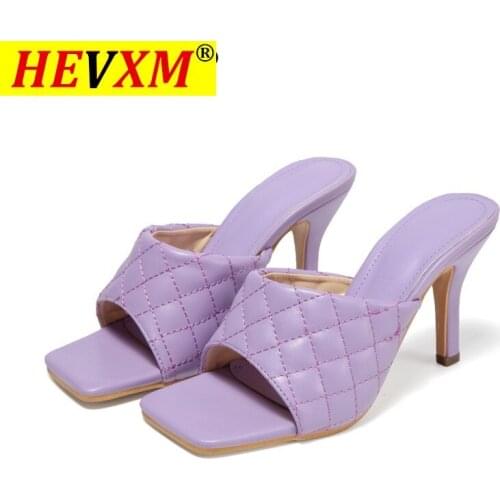 2021 Summer Square toe Women slippers Fashion Thin heeled Ladies Mules Elegant Female High heels Outside Slides Women Sandals 42