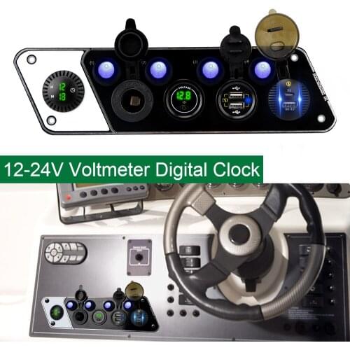 4 Gang Switch Panel Cigar Lighter 12-24V 36W Digital Voltmeter Clock Charger Socket QC3.0 PD Dual USB Waterproof For Car Marine