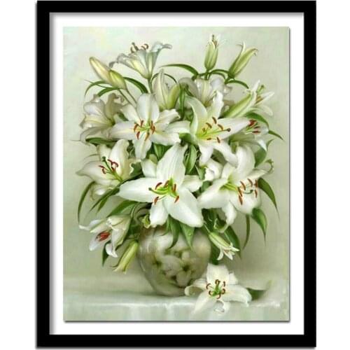 5D DIY Diamond Painting cross stitch Lily pattern diamond embroidery white flowers icon room decoration diamond Picture