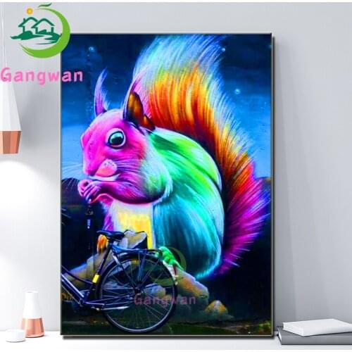 Color squirrel Diamond Wall Painting Bicycle animal DIY 5D Diamond Painting Embroidery Rhinestones cartoon Art kids handicraft