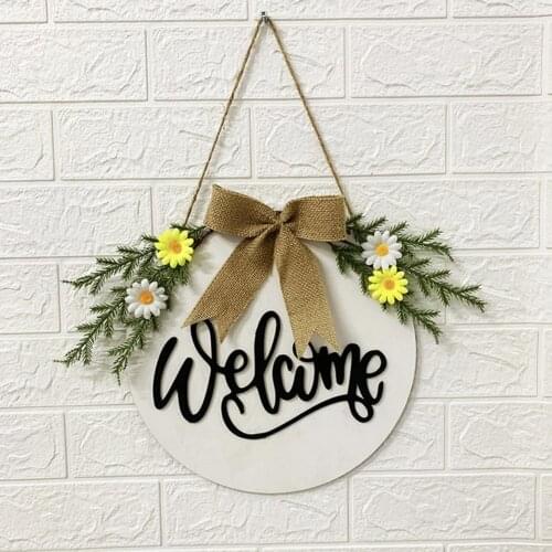 Wooden Decorative Welcome Wreath Hanging Ornament Portable Door Wreath Long Lasting for Garden