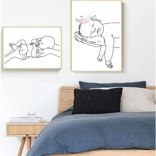 Baby Line Drawing Canvas Print Hand Minimalist Wall Art Poster Nursery Painting Black And White Nordic Wall Pictures Home Decor