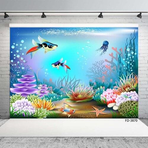 Children Baby Custom Theme Birthday Party Banner Photography Cartoon Dreamy Sea World Fish Backdrop Photo Studio Background Prop