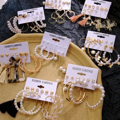 EN Fashion Gold Hoop Earrings Set Women Pearl Hoop Earrings Oversize Metal Circle Punk Earring 2021 Female Fashion Jewelry