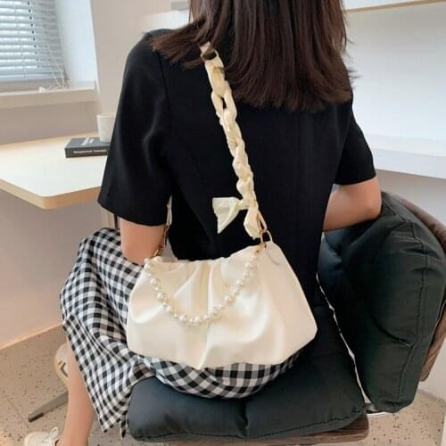 French High Sense Cloud Bags Foreign Style Fold Over Bags Beaded Chain Personality Fashion Single Shoulder Bags Cross Bags
