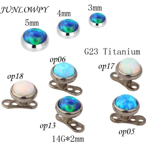 JUNLOWPY High Polished Flat Nature Opal Titanium G23 Micro Dermal 3mm 4mm 5mm Piercing Skin Diver Piercing Jewelry
