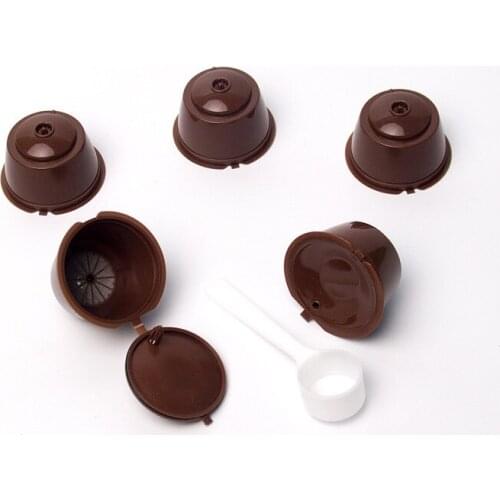 5 PCS Reusable Refillable Coffee Filter Capsule Pod Suitable for Dolco Gusto Coffee Machine with a Spoon for Home