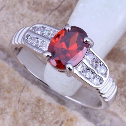 Candy Red Garnet White CZ Silver Plated Fashion Fine Ring Size 6 - 9 R0041