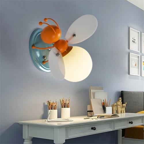 Creative Little Bee Wall Lamp Bedroom Bedside Lamp Decorative Simple Cartoon Led Childrens Wall Light Wall Sconce Light Fixture
