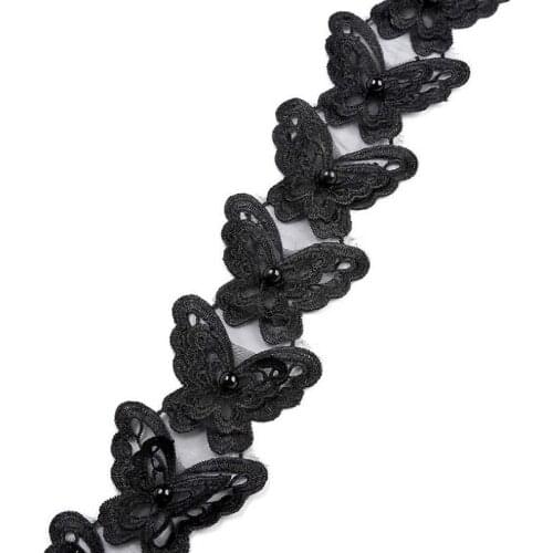 20Yards Butterfly Organza Lace Trim Red Black Mesh Pearls Fabric Embroidered DIY Handmade Patchwork Ribbon Sew 6.5x6cm Applique