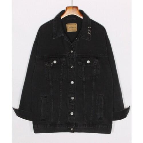 Black Mid Long Denim Jacket Coat Women Chaqueta Mujer Spring Autumn New Fashion Loose Long sleeve Jeans Jacket Female Streetwear