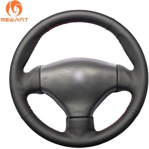 MEWANT Black Artificial Leather Car Steering Wheel Cover for Peugeot 206 1998-2005 206 SW 2003-2005 206 CC 2004 2005