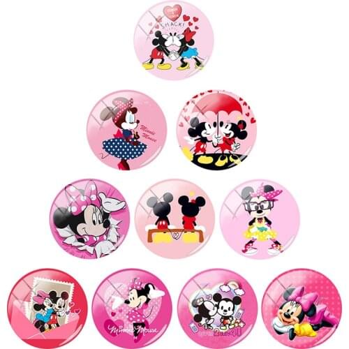 Disney Animated Mickey Mouse Creative Interesting Fashion 12mm/15mm/16mm/18mm/20mm Photo Glass Cabochon Dome Flat Back Love