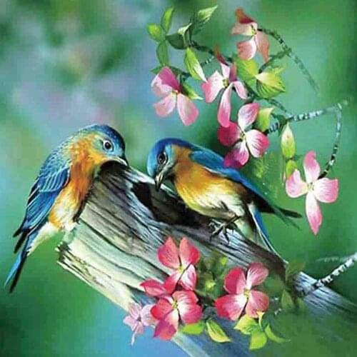 5D DIY Poured Glue Diamond Painting Kits Scalloped Edge Soft Canvas Spring Bird Full Round Drill DIY Mosaic Handmade Embroidery