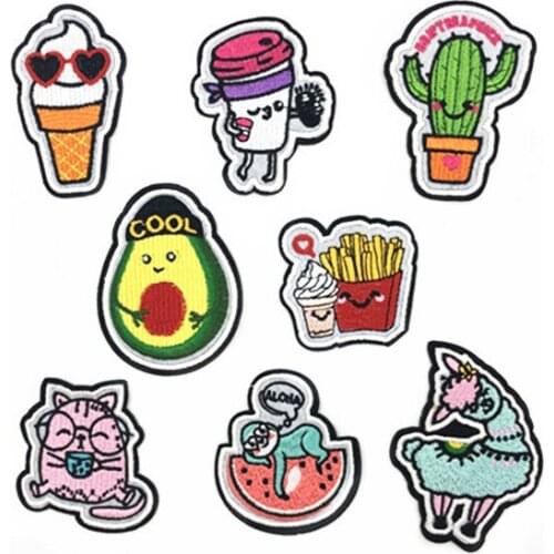 20pcs/lot Embroidery Patch Fruit Ice Cream Cactus Strange Things Backpack Clothing Decoration Iron Heat Transfer Applique