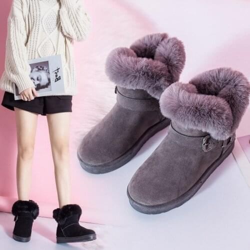 2021 New Cotton Womens Shoes Autumn Winter Female Short Boots Flat-bottomed Warmth Velvet Hairy Snow Boots
