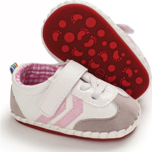 Newborn Baby Girls Shoes Striped PU Leather Rubber Sole Flat Soft Non Slip Crib Toddler First Walkers Infant Boys