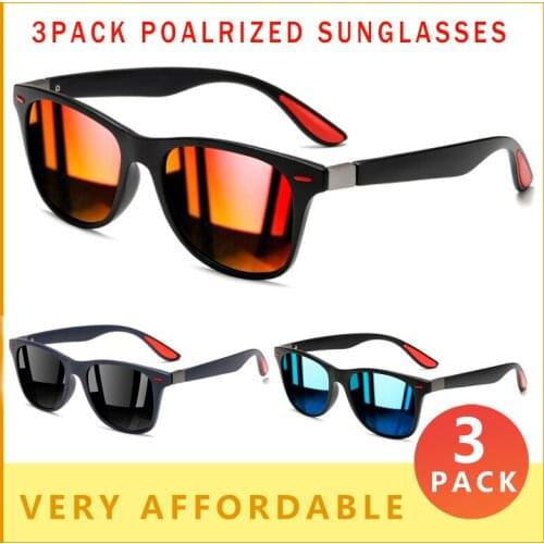 3 PACK Fashion Polarized Sunglasses Men Brand Designer Classic Square Sun Glasses Lightweight Frame 100% UV Protection Goggles