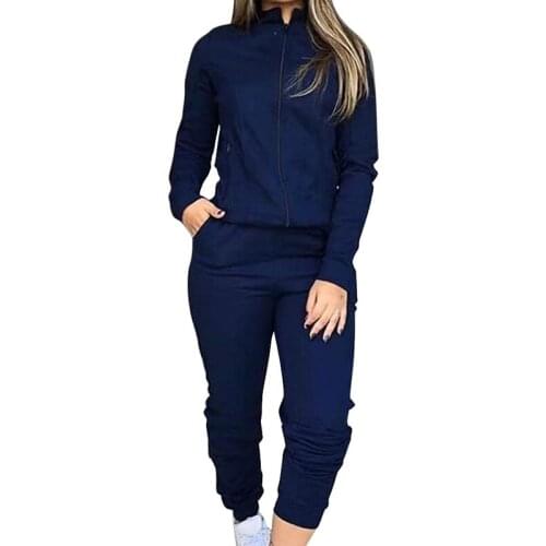2020 Autumn And Winter Two-piece Womens Clothing Solid Color Zipper Long-sleeved Sportswear And Casual Sports Pants Female En