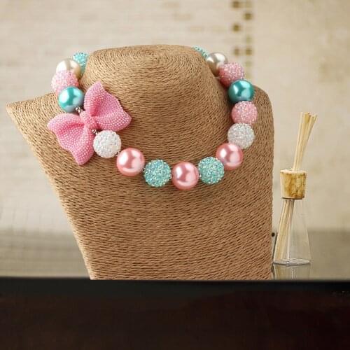 1pc Lovely Beads Necklace Candy Color Kids Necklace Rabbit Bowknot Chunky Necklace Bubblegum Necklace for Girls