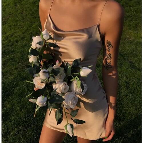 Sexy Party y2k dress Halter Vestidos Vestido Champagne Silk Women Sleeveless A-line Spaghetti Strap Summer Club Above Knee Mini