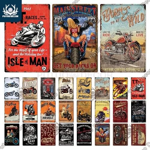 Putuo Decor Motorcycle Tin Signs Vintage Metal Sign Retro Plaque Metal Wall Decor for Garage Bar Man Cave Decorative Plate