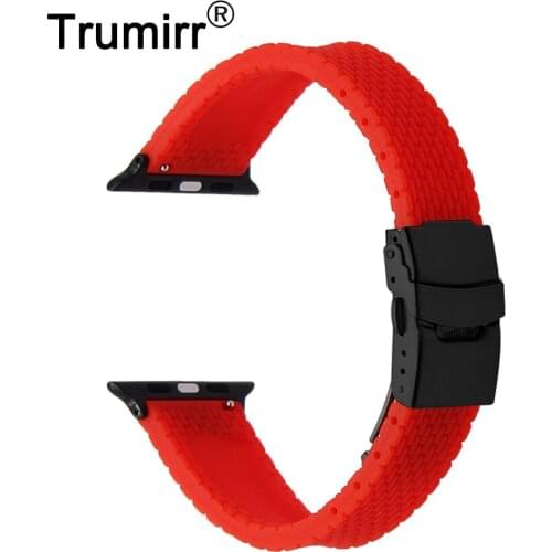 Safety Buckle Watchband Silicone Rubber Strap with Quick Release Adapter for iWatch Apple Watch 38mm 42mm Band Bracelet