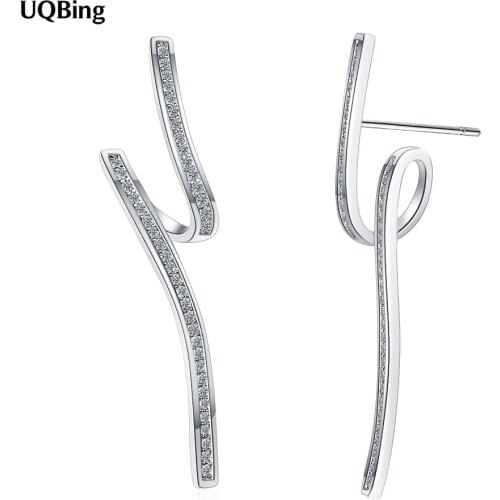 Geometric 925 Sterling Silver Crystal Wave Shape Stud Earrings Wedding Fasion Jewellery Accessories