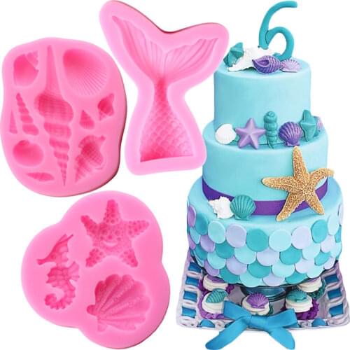 Mermaid Themed Silicone Molds Fishtail Conch Shell Fondant Mould DIY Party Cake Decorating Tools Candy Chocolate Gumpaste Moulds