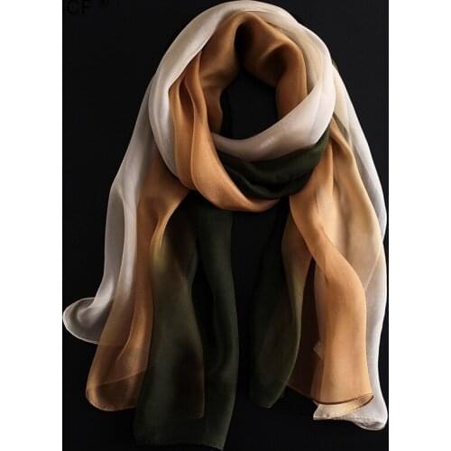 [SLKSCF] 180X70 Popular Gradual Silk Chiffon Scarf Summer Face Cloth silk Sun Screen Capes Real Silk Muslim Hijabs