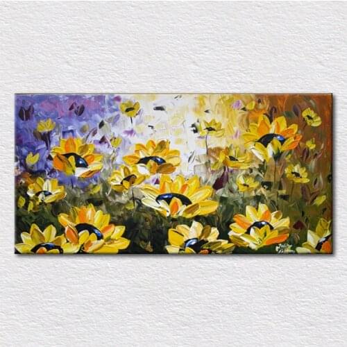 Modern Canvas prints Abstract sunflower Paintings Direct from palette knife oil canvas painting with size 16x32 free shipping
