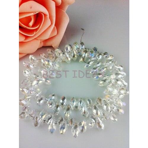 100pcs 6mm x 12mm White AB Quartz Faceted Crystal Glass Teardrop Beads Crystal Jewelry Loose Beads DIY free shipping