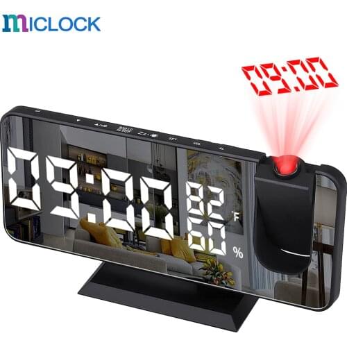 AKABELL Dual Loud Smart Alarm Clock Projection for Bedroom Radio Digital Alarm Clock with USB Charger Large Mirror LED Display